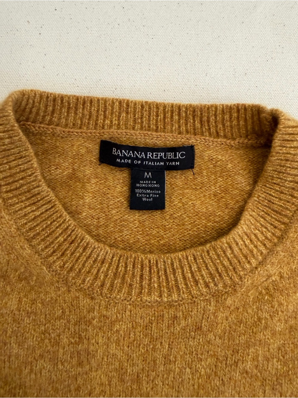 Banana Republic Men's Mustard Yellow Merino Wool Crewneck Sweater